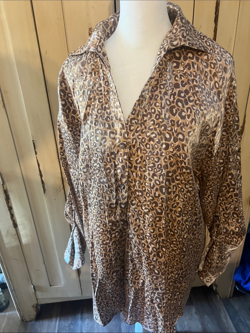 entro Leopard Print Satin Button-Down Shirt - Brown & Black